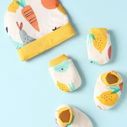 OHMS Interlock Knit Cap Mitten & Booties Set with Fruit Print White & Yellow - Diameter 9.5 cm-picture-48