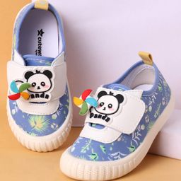Cute Walk by Babyhug Casual Shoes with Velcro Closure Floral Print & Panda Applique - Blue-picture-8