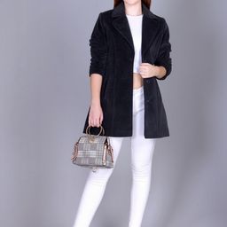 Roadster Women Solid Black Long Lapel Collar Coat-picture-44