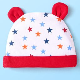 Babyhug Interlock Knit Caps Mittens & Booties With Star Print & Ear Applique - White image 2