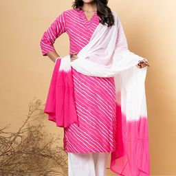 Readiprint Leheriya Printed Straight Pure Cotton Kurta With Palazzos And Dupatta-image-77