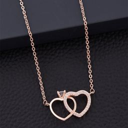 SOLIBELLE Rose Gold-Plated Artificial Stones-Studded Heart Shaped Pendants With Chains-image-28