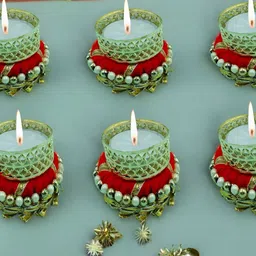 GADINFASHION Gold-Toned & Red 6 Pieces Tealight Candle Metal Holder-picture-12