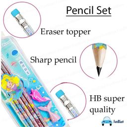 Bunie Stylish Pencils Set with Eraser and Pencil Cap - Random Color & Design image 5