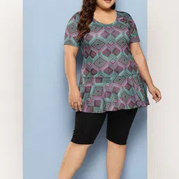 BAESD Abstract Printed Plus Size Round Neck Swim Suit With Goggle-4
