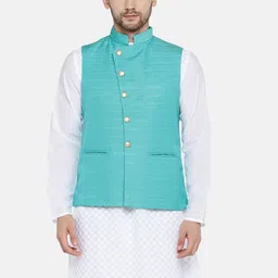 Ethnicity Men Turquoise Blue Solid Nehru Jacket-picture-19