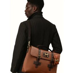 Hidesign Tan HARLEM Leather Briefcase-image-7