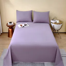 JC HOME Purple Solid 240 TC Pure Cotton King Bedsheet with 2 Pillow Covers-picture-14