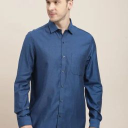 Turtle Blue Cotton Slim Fit Dobby Shirt-image-32
