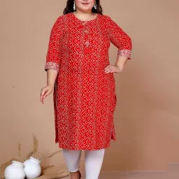 Miravan Red Printed Plus Size A Line Kurta image 1