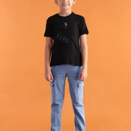 US Polo Kids Boys Black Cotton T-Shirt-image-42