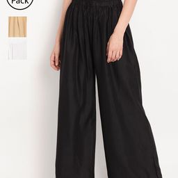 TAG 7 Women Pack of 3 Solid Wide Leg Palazzos-43