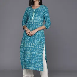 KSUT Ethnic Motifs Printed Keyhole Neck Cotton Straight Kurta-image-16