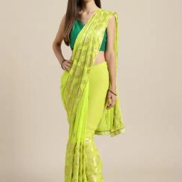 Geroo Jaipur Lime Green Hand Embellished Gota Patti Saree-image-18