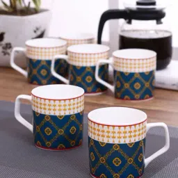 India Circus Fine Ceramic Floral Multicolor Coffee Mugs Set of 6 - 240 ml each-26