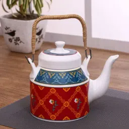 India Circus Floral Printed Fine Ceramic Desi Kettle with Lid - 1 Pc- 1000 ml-3