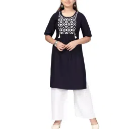 Aarika Kids Navy & White Embroidered Kurta with Palazzos-image-12