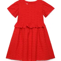 Under Fourteen Only Kids Red Self Design Dress-94