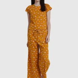 YASH GALLERY Mustard Cotton Printed Top Pyjama Set-27