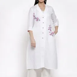 DART STUDIO White Linen Embroidered A Line Kurta-50