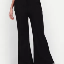 Broadstar Black Relaxed Fit High Rise Flared Trousers-image-93