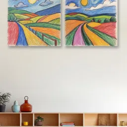 Nestroots Crayon Hand Drawn Multi Frame Landscape Canvas Wall Painting - Set of 2 image 1