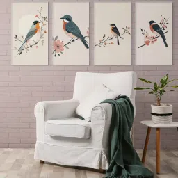 Nestroots Bird Multi Frame Floral Canvas Wall Painting - Set of 4 image 1