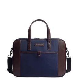 Gauge Machine Navy & Brown PU Medium Laptop Messenger Bag-image-98