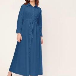 Moomaya Blue Cotton Relaxed Fit Shirt Dress-image-69