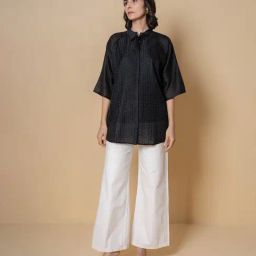 Kameez by Pooja Masakali Black Chanderi Comfort Fit Embroidery Shirt-picture-46