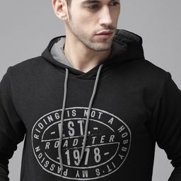 Roadster Men Black & Charcoal Grey Brand Logo Print Hooded Sweatshirt-image-38