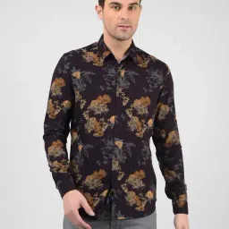 Numero Uno Black Slim Fit Floral Print Shirt-image-51