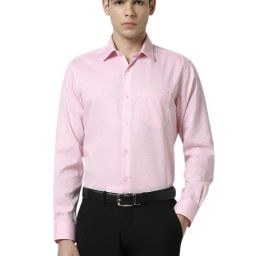 Van Heusen Pink Cotton Regular Fit Texture Shirt-image-24