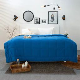 Spaces Silkysoy Solid Blue Brown 90 GSM Microfibre Double Bed Quilt-image-63