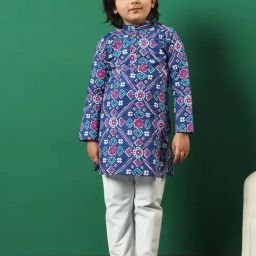 READIPRINT FASHIONS Kids Navy & White Printed Full Sleeves Kurta with Pyjamas-image-73