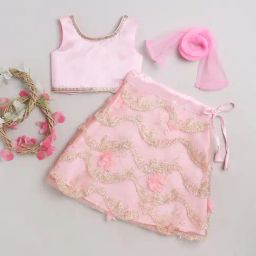 Many Frocks Kids Pink Embellished Lehenga, Choli with Dupatta-image-70