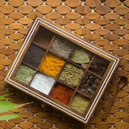 ExclusiveLane Hand Engraved Rectangular Spice Box With Spoon In Sheesham Wood (12 Partitions, 90 ML) image 2