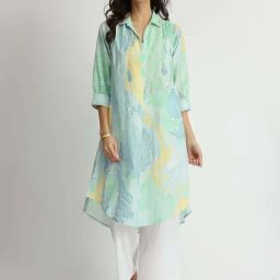 Pink Fort Green Cotton Straight Fit Printed Kurtas-image-18