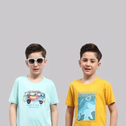 Monte Carlo Kids Aqua Blue & Yellow Printed T-Shirt (Pack Of 2)-image-46
