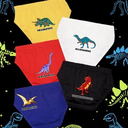 NUSYL Boys Pack Of 5 Dino Expendition Printed Pure Cotton Basic Briefs NUBCBRFPO5.0064-picture-43