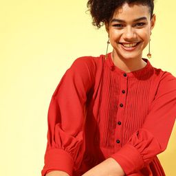 Antheaa Women Gorgeous Red Solid Tiered Dress-image-38