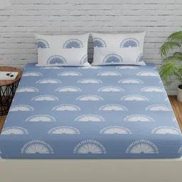 Huesland Blue & White Floral 144 TC Cotton Queen Bedsheet Set-2.43 m x 2.23 m-image-35