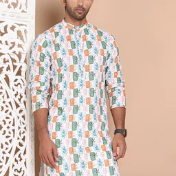 Jompers Men Floral Printed Chikankari Floral Kurta-image-15