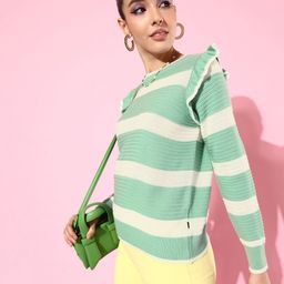 The Roadster Life Co. Striped Pullover Sweater With Ruffle Detail-image-41
