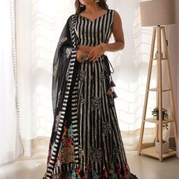 LeeliPeeri Designer Embroidered Sequinned Lehenga & Unstitched Blouse With Dupatta-picture-47