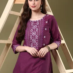 Anouk Women Floral Embroidered Daily Pure Cotton A-Line Kurta-picture-18
