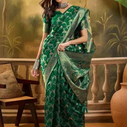 Desi Fusion Paisley Woven Design Zari Pure Cotton Saree-picture-0
