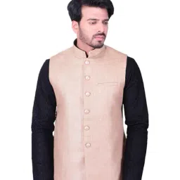 Manyavar Beige Self Design Ethnic Waistcoat-image-82