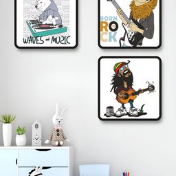 SAF White & Blue 3 Piece Wood Abstract Wall Paintings-image-88