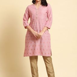 Shree Ethnic Motifs Printed V-Neck Three-Quarter Sleeves Pocket Detailing Straight Kurta-picture-17
